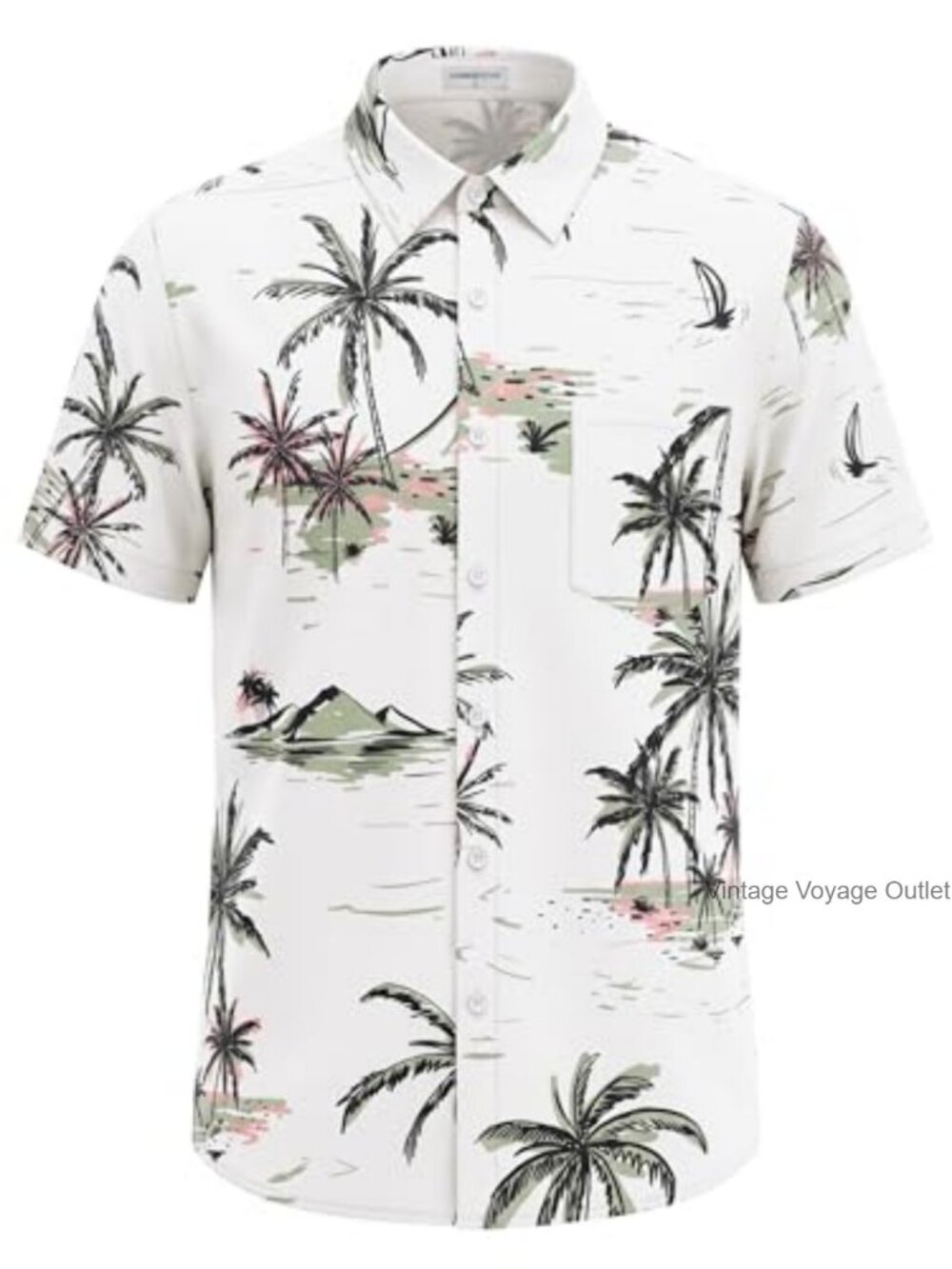 Mens Hawaiian Floral Button Down Shirt Short Sleeve Stretch Wrinkle Free Beach - Picture 2 of 6